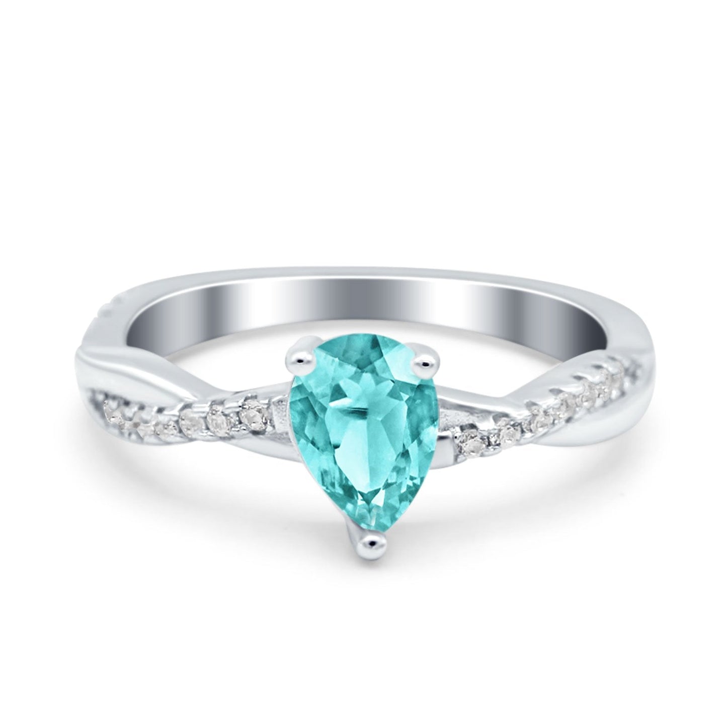 Pear Art Deco Twisted Simulated Paraiba Tourmaline CZ Wedding Ring