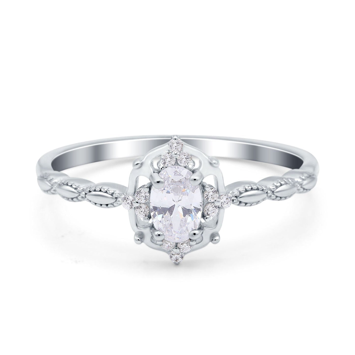 Oval Vintage Floral Engagement Ring Simulated CZ