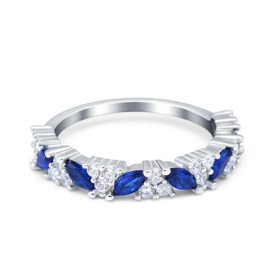 Art Deco Eternity Marquise Wedding Band Ring Simulated Blue Sapphire CZ