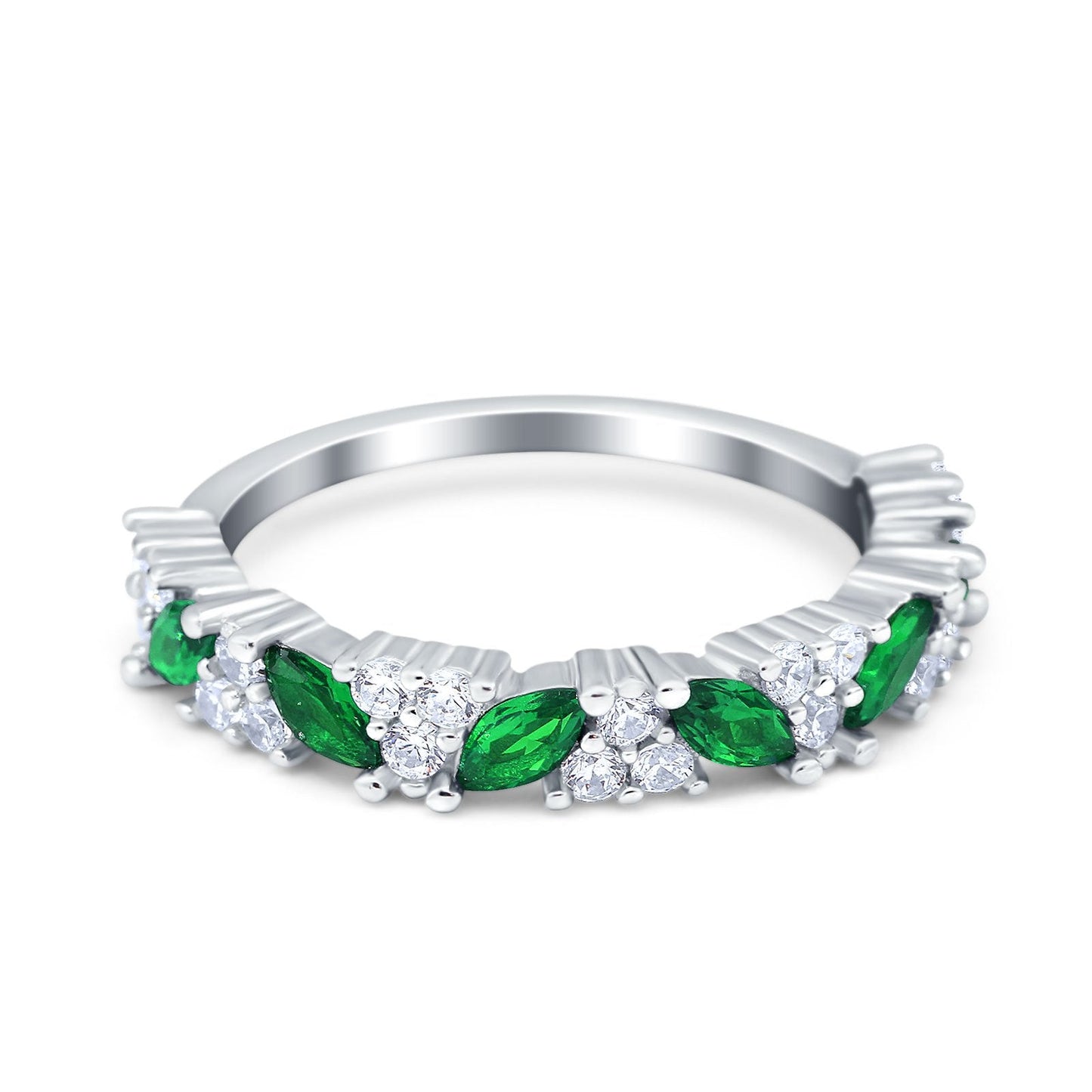 Art Deco Eternity Marquise Wedding Band Ring Simulated Green Emerald CZ