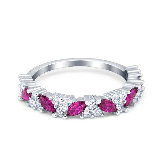 Art Deco Eternity Marquise Wedding Band Ring Simulated Ruby CZ