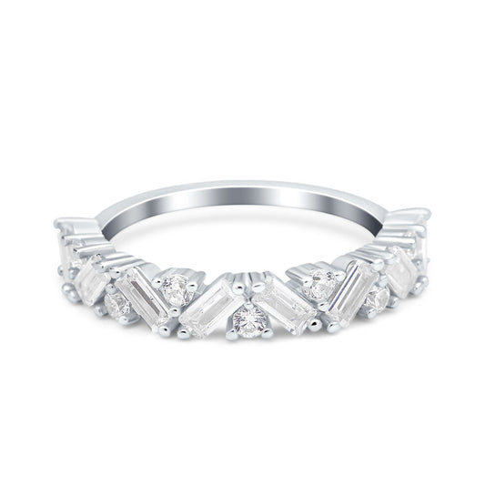 Art Deco Baguette Half Eternity Wedding Band Ring Simulated Cubic Zirconia