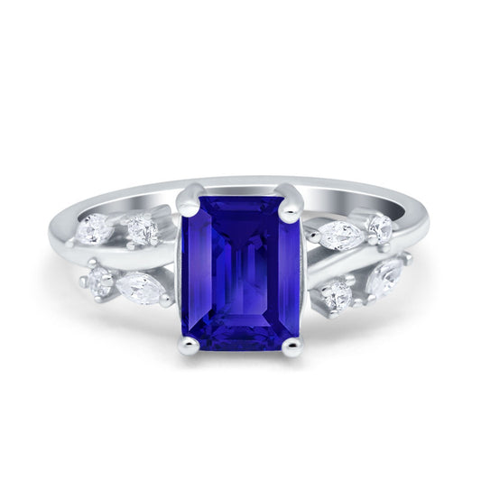 Emerald Cut Art Deco Engagement Wedding Bridal Ring Round Marquise Simulated Blue Sapphire CZ