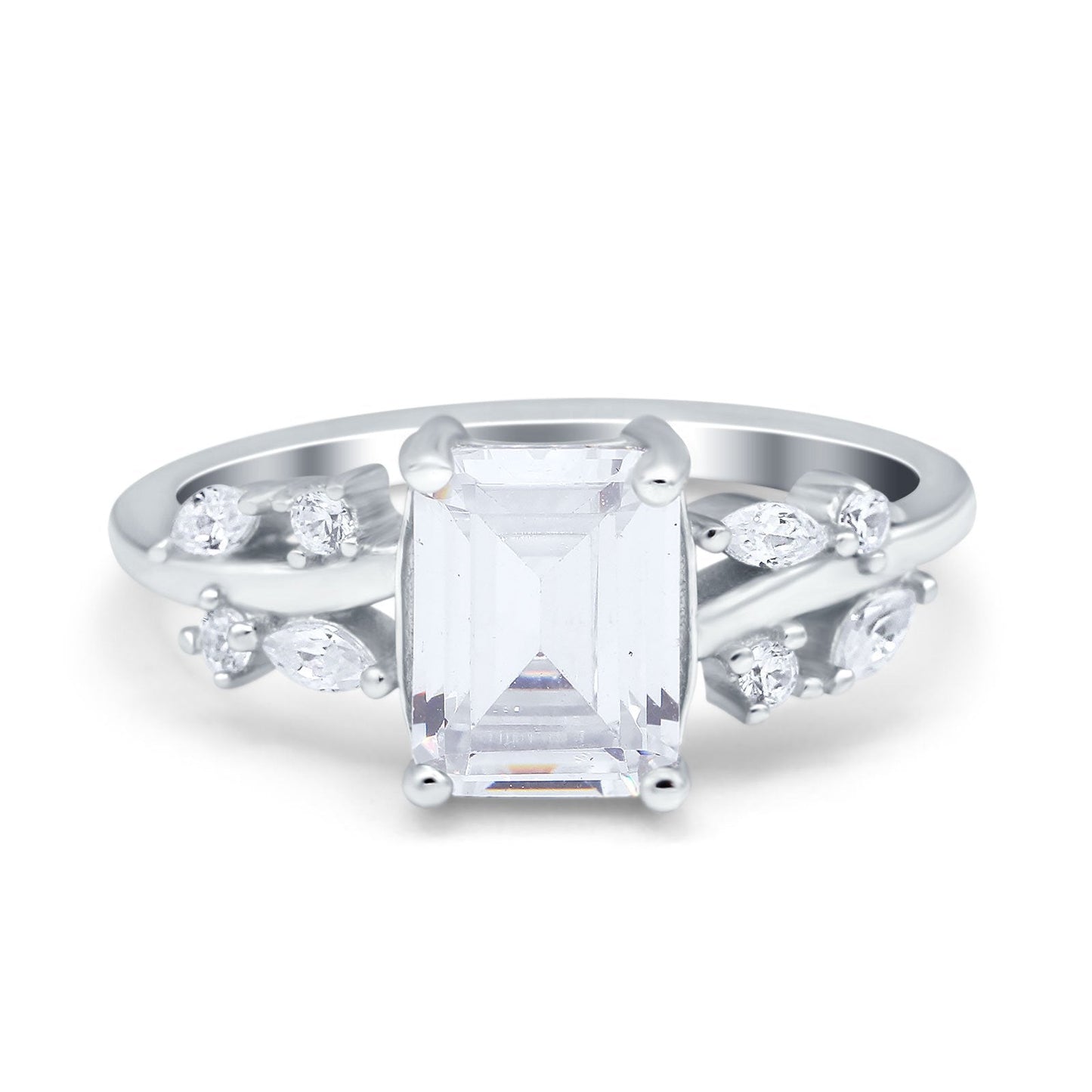 Emerald Cut Art Deco Round Marquise Simulated Cubic Zirconia Engagement Wedding Bridal Ring