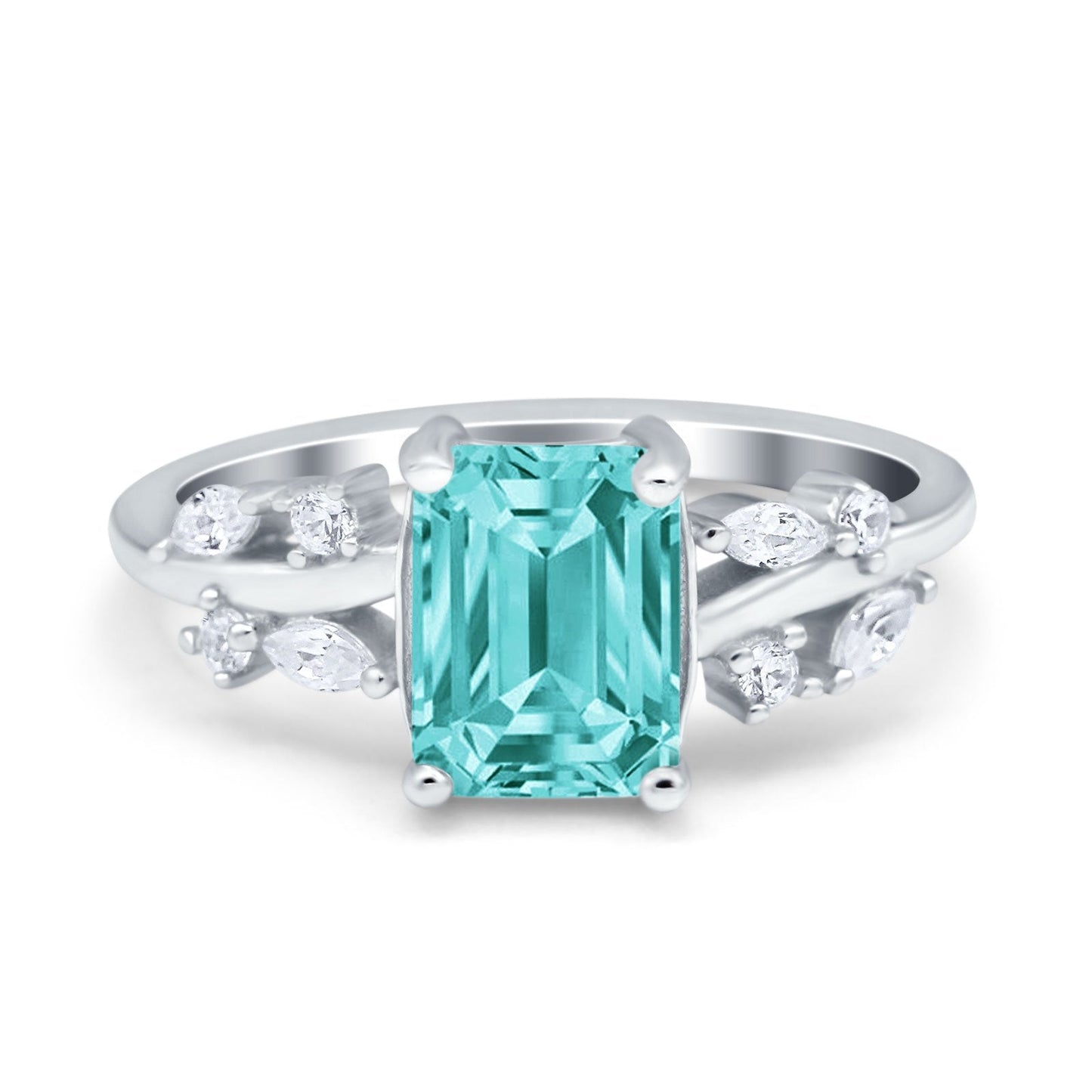 Emerald Cut Art Deco Engagement Wedding Bridal Ring Round Marquise Simulated Paraiba Tourmaline CZ