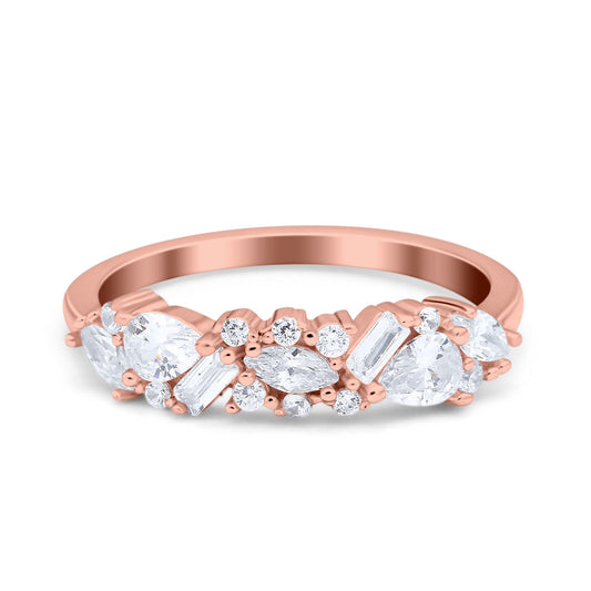 Half Eternity Marquise Baguette Wedding Band Ring Rose Tone, Simulated Cubic Zirconia