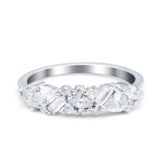 Half Eternity Pear Marquise Baguette Wedding Band Ring Simulated Cubic Zirconia