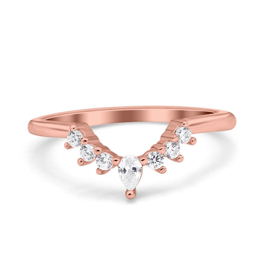 Curved Eternity Stackable Wedding Band Ring Rose Tone, Simulated Cubic Zirconia