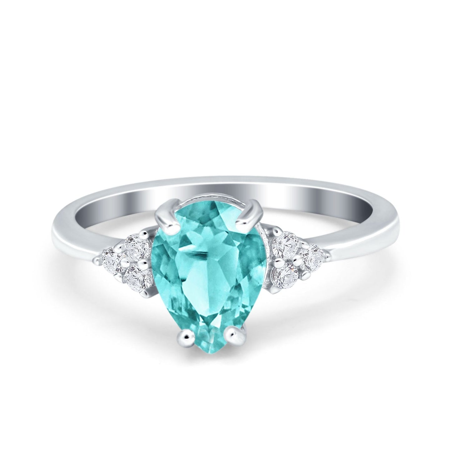 Teardrop Pear Art Deco Engagement Wedding Bridal Ring Round Simulated Paraiba Tourmaline CZ