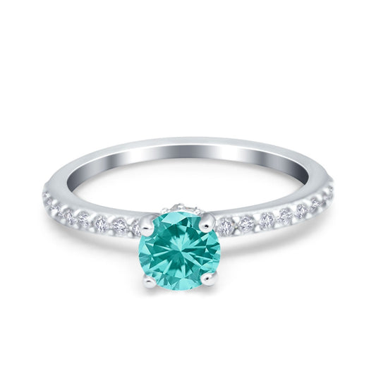 Art Deco Wedding Engagement Ring Accent Vintage Bridal Ring Round Simulated Paraiba Tourmaline CZ