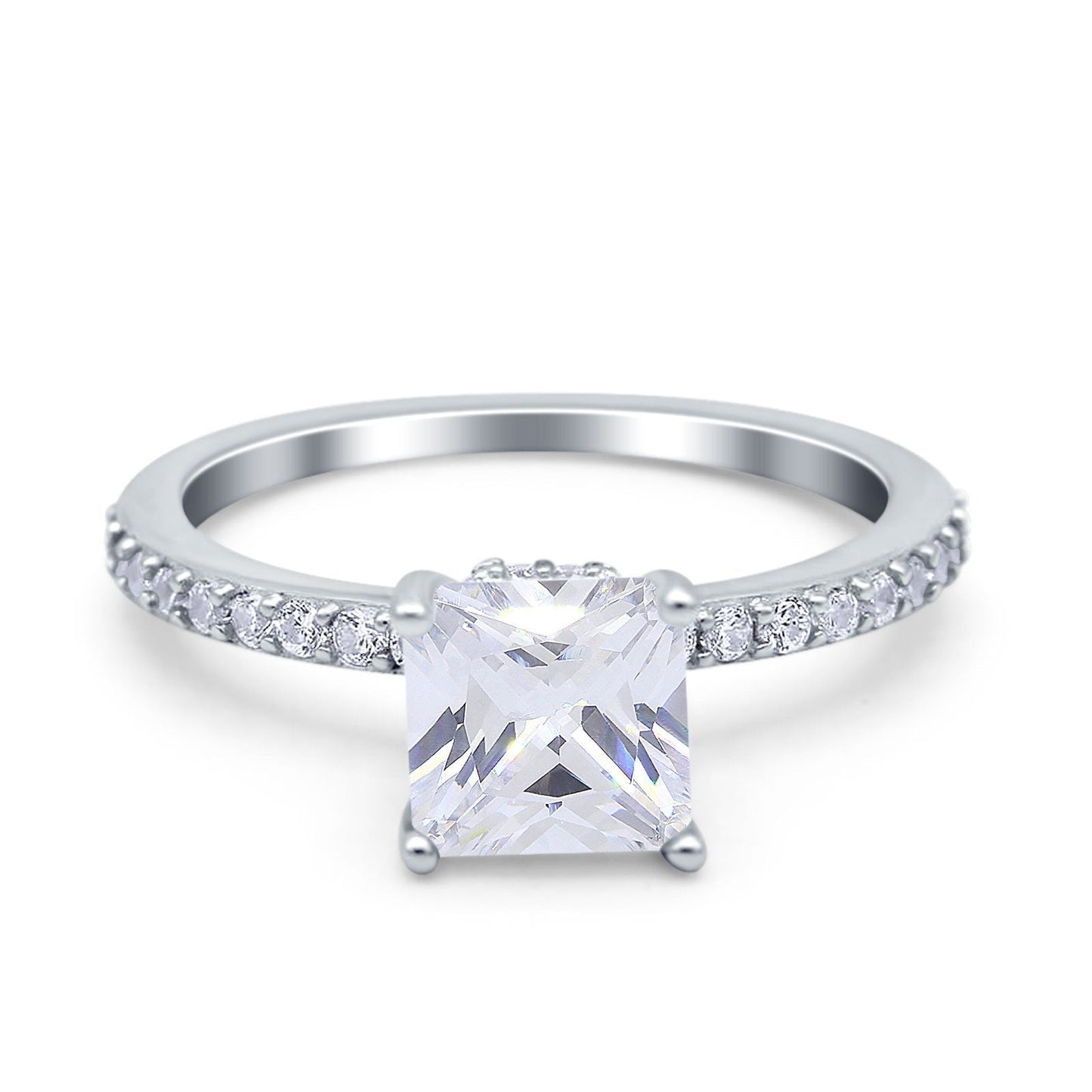 Cushion Cut Art Deco Vintage CZ Accents Wedding Bridal Ring