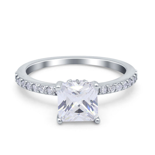 Cushion Cut Art Deco Vintage CZ Accents Wedding Bridal Ring