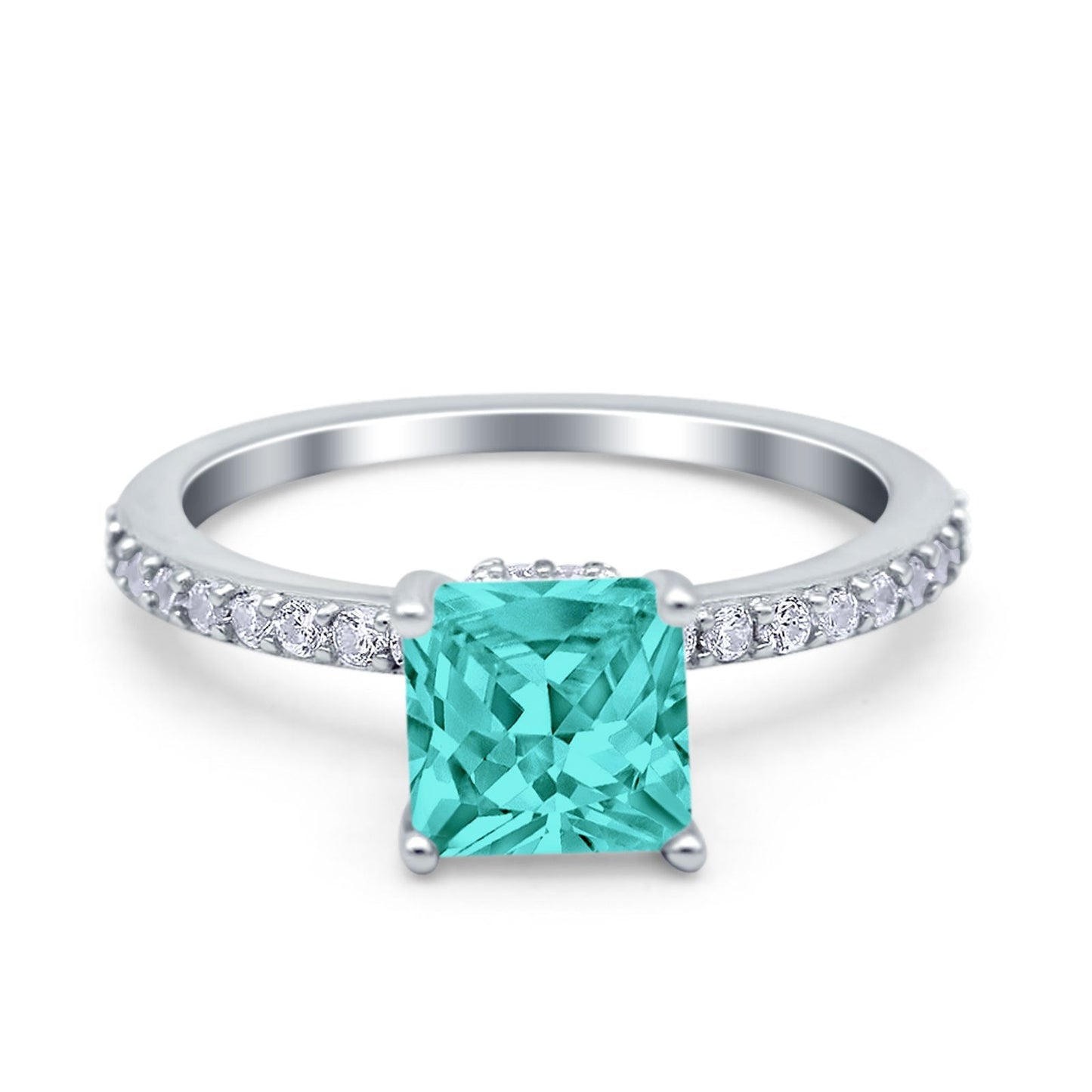 Cushion Cut Vintage Round Simulated Paraiba Tourmaline CZ Wedding Bridal Ring