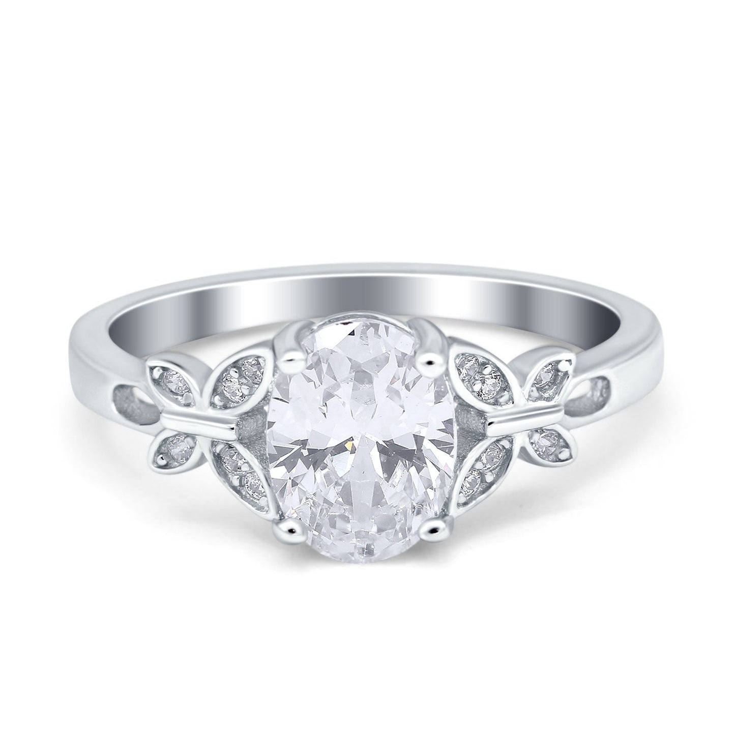 Butterfly Accent Oval Art Deco Engagement Wedding Bridal Ring Round Simulated Cubic Zirconia