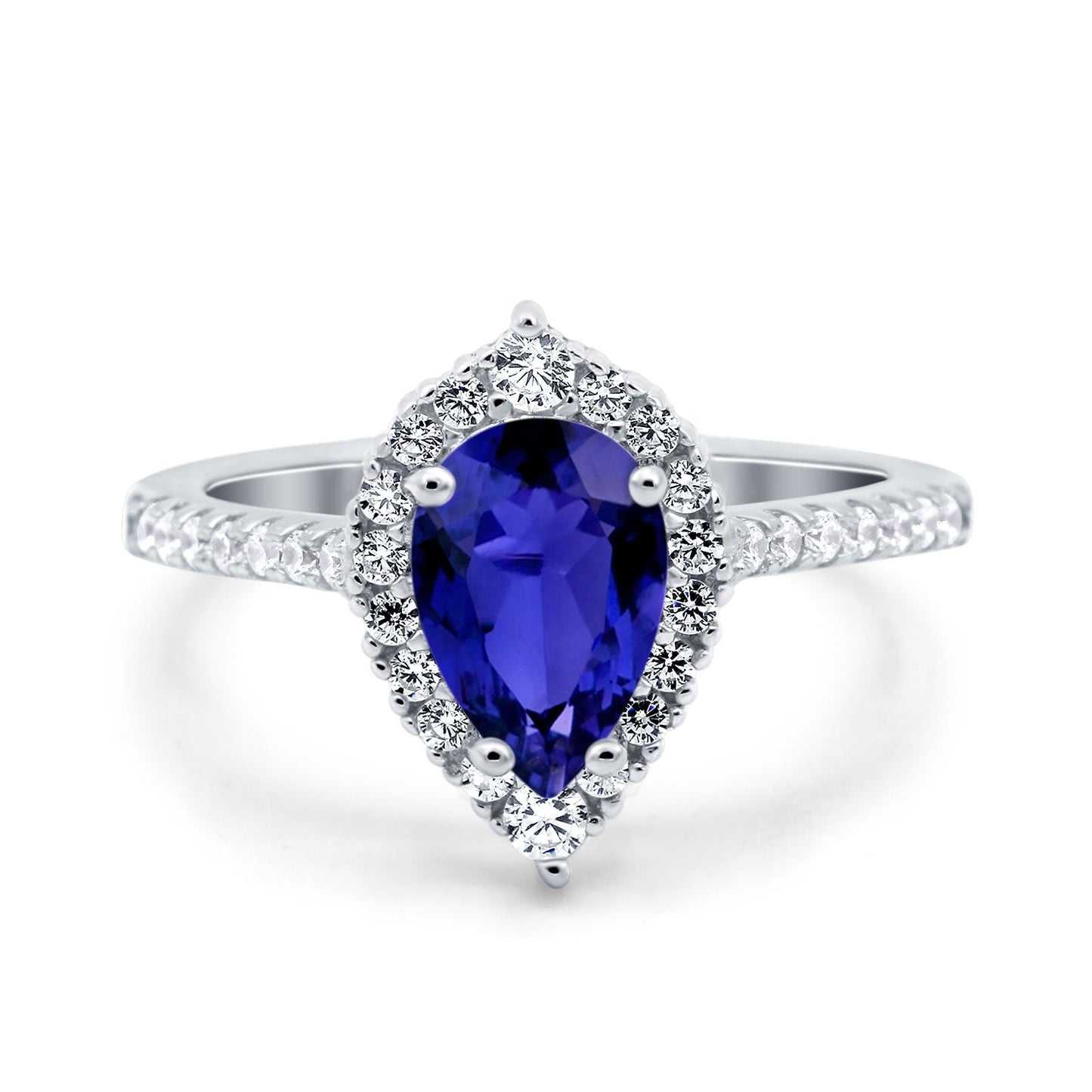 Teardrop Pear Art Deco Wedding Ring Simulated Blue Sapphire CZ