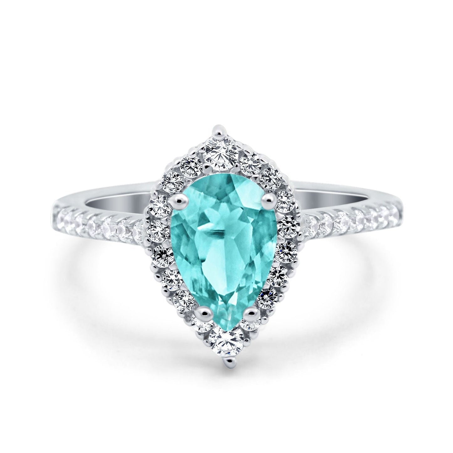 Teardrop Pear Art Deco Wedding Ring Simulated Paraiba Tourmaline CZ