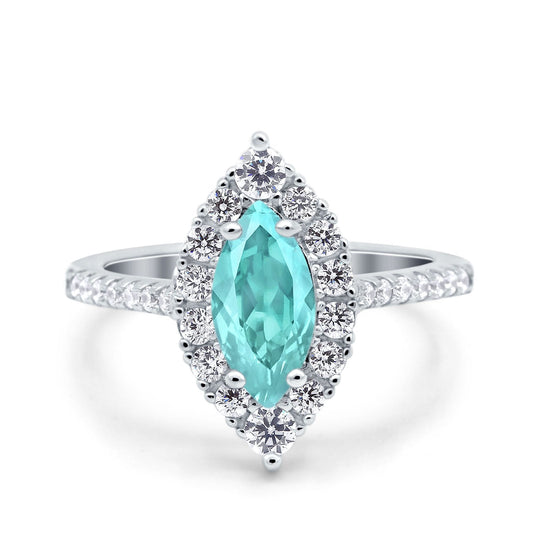 Halo Marquise Art Deco Wedding Ring Simulated Paraiba Tourmaline CZ