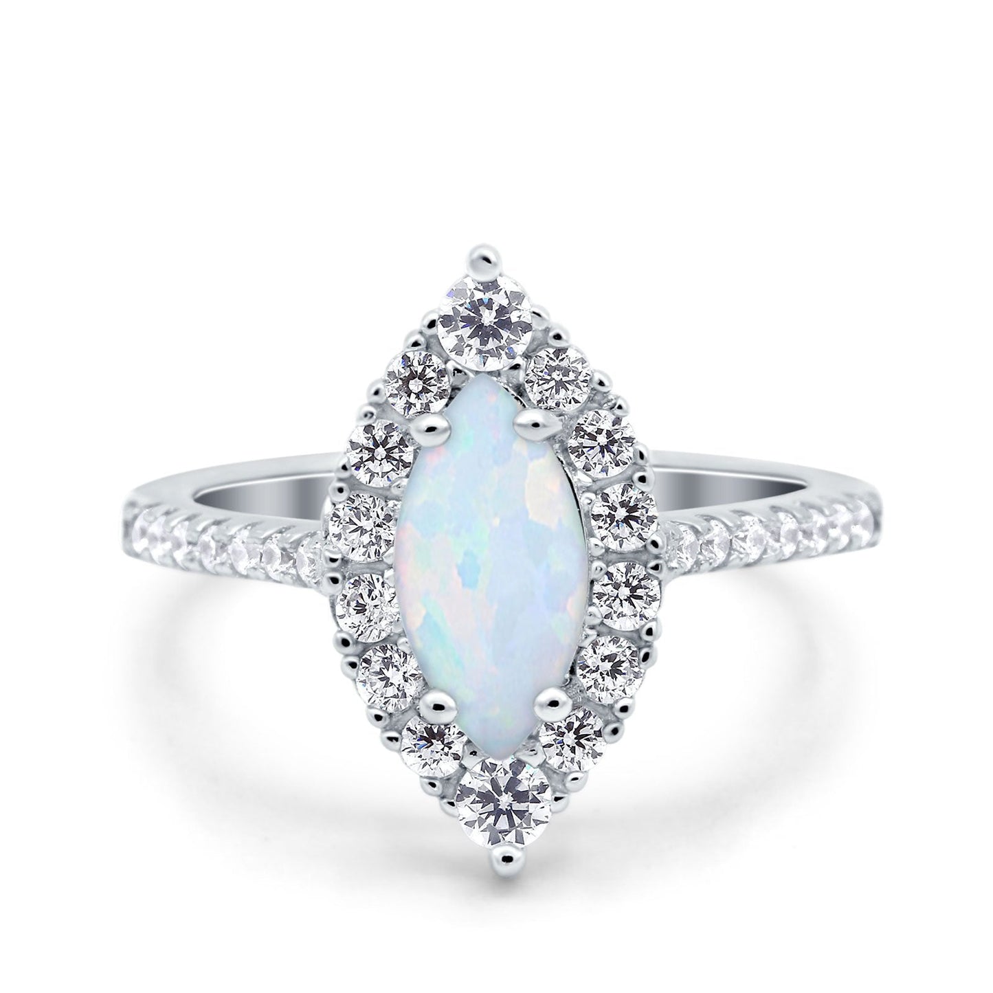 Halo Marquise Art Deco Wedding Ring Lab Created White Opal