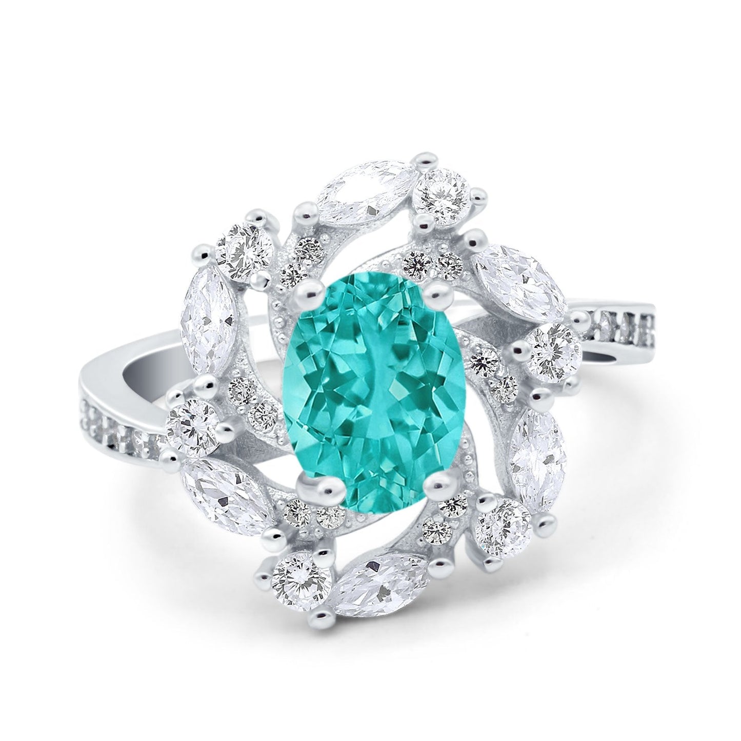 Oval Vintage Art Deco Engagement Ring Simulated Paraiba Tourmaline CZ