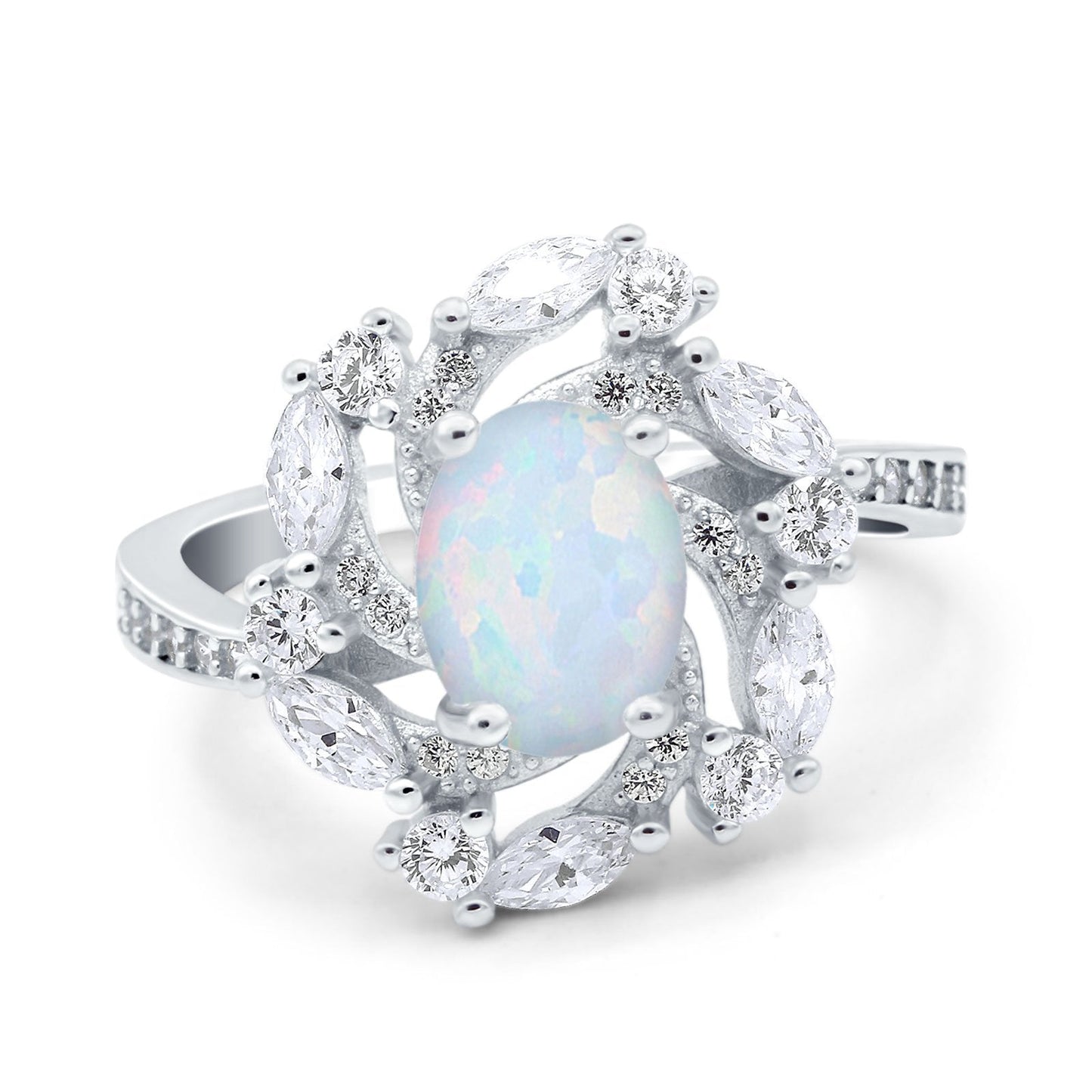 Oval Vintage Art Deco Engagement Ring Lab Created White Opal