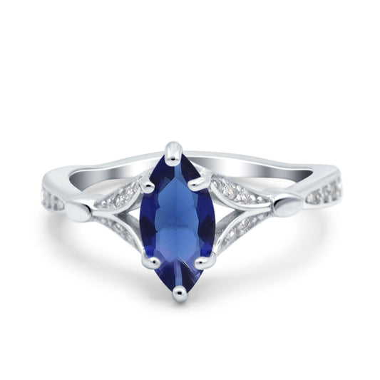 Marquise Art Deco Simulated Blue Sapphire CZ Wedding Bridal Ring