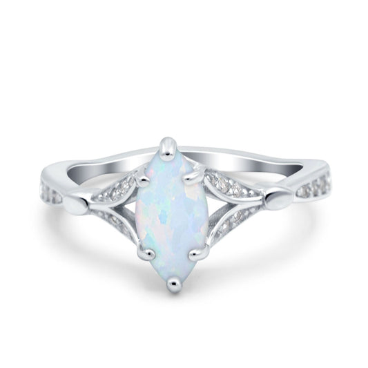 Marquise Art Deco Lab Created White Opal Wedding Bridal Ring