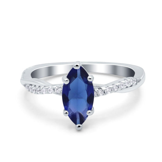 Infinity Twist Marquise Wedding Ring Simulated Blue Sapphire CZ