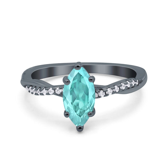 Infinity Twist Marquise Wedding Ring Black Tone, Simulated Paraiba Tourmaline CZ