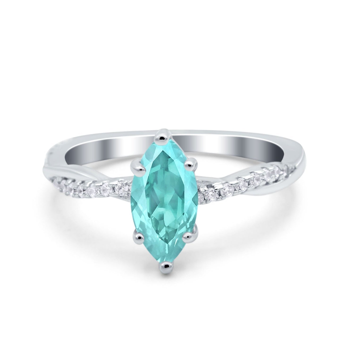 Infinity Twist Marquise Wedding Ring Simulated Paraiba Tourmaline CZ