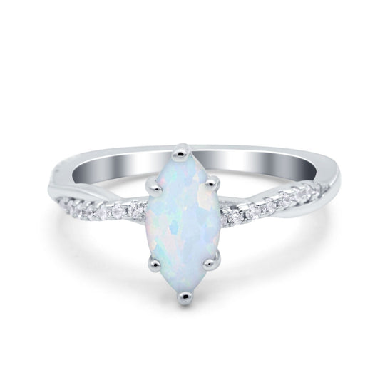 Infinity Twist Marquise Wedding Ring Lab Created White Opal