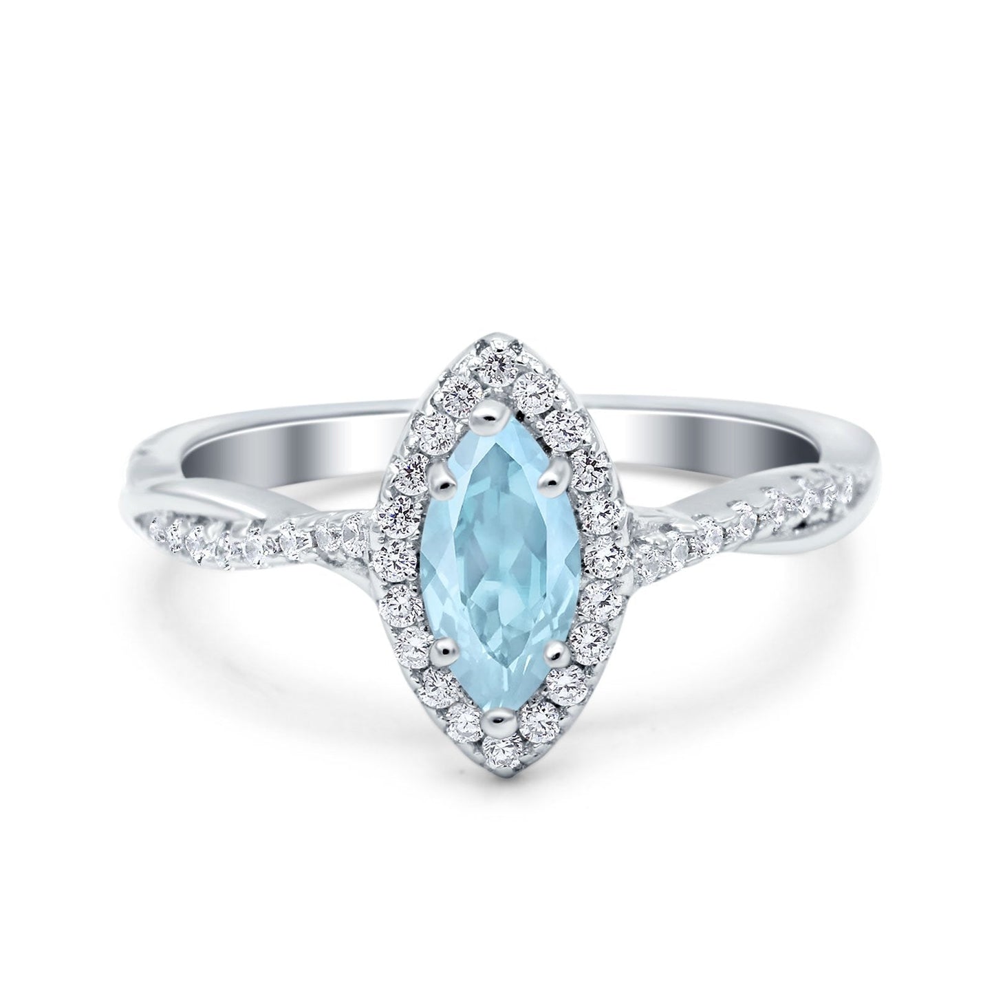 Infinity Twist Marquise Vintage Wedding Ring Simulated Aquamarine CZ