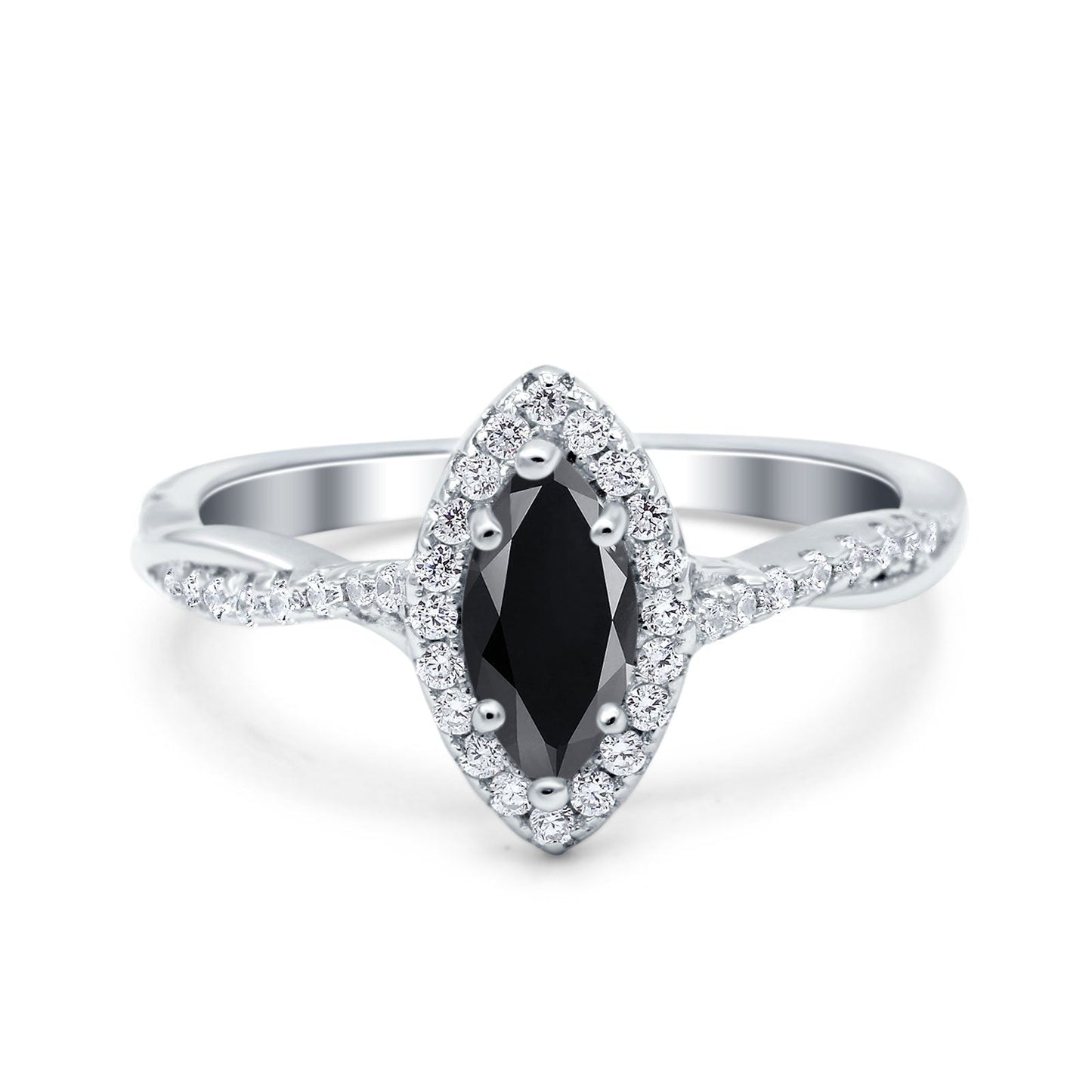 Infinity Twist Marquise Vintage Wedding Ring Simulated Black CZ