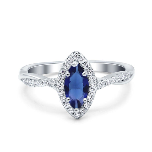 Infinity Twist Marquise Vintage Wedding Ring Simulated Blue Sapphire CZ