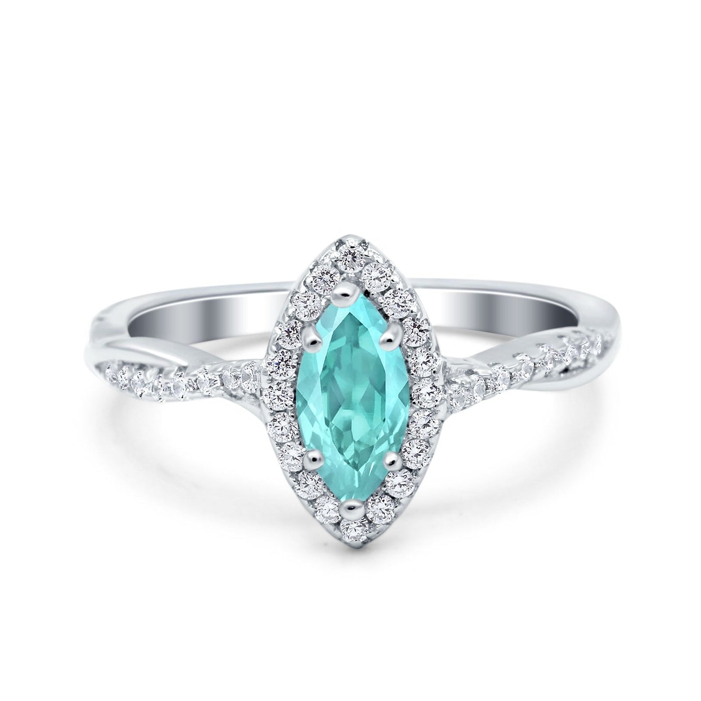 Infinity Twist Marquise Vintage Wedding Ring Simulated Paraiba Tourmaline CZ