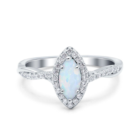 Infinity Twist Marquise Wedding Ring Lab Created White Opal