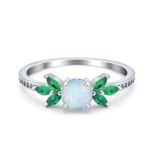 Marquise Green Emerald Lab Created White Opal Wedding Ring