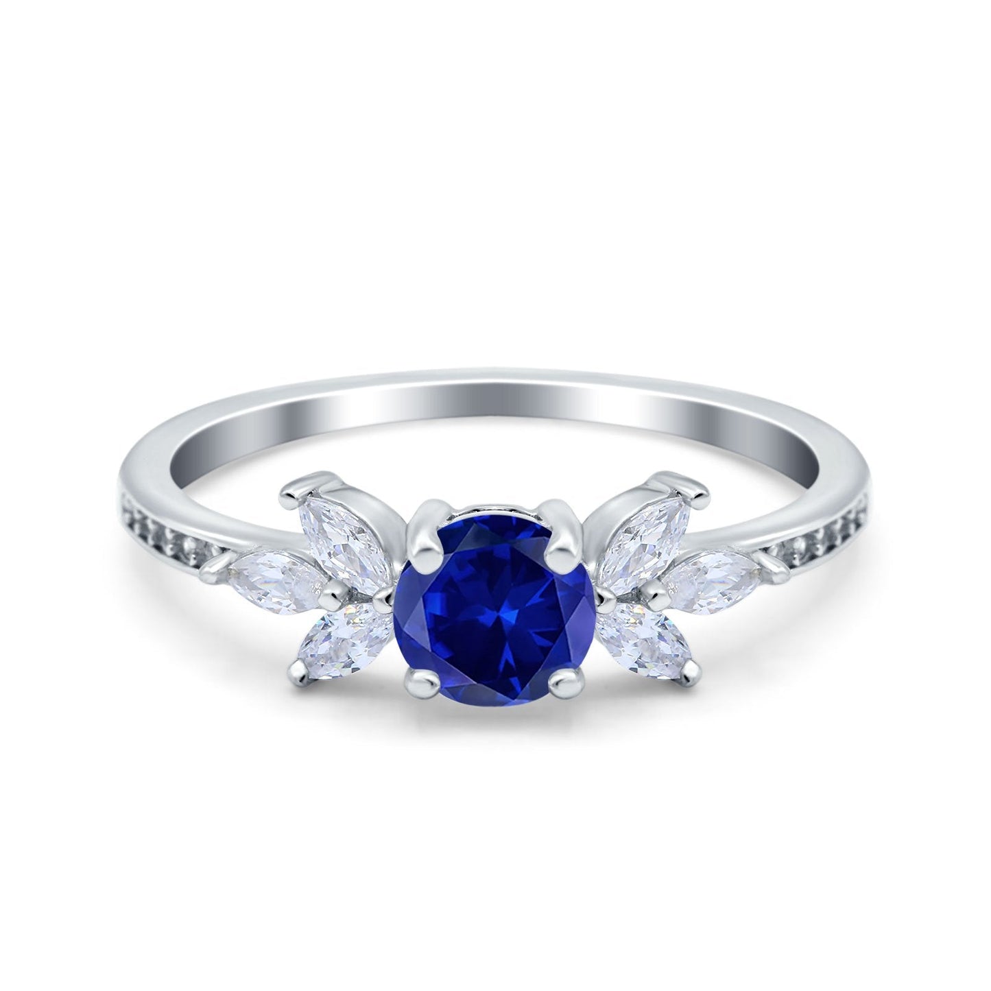 Marquise Blue Sapphire CZ Wedding Ring