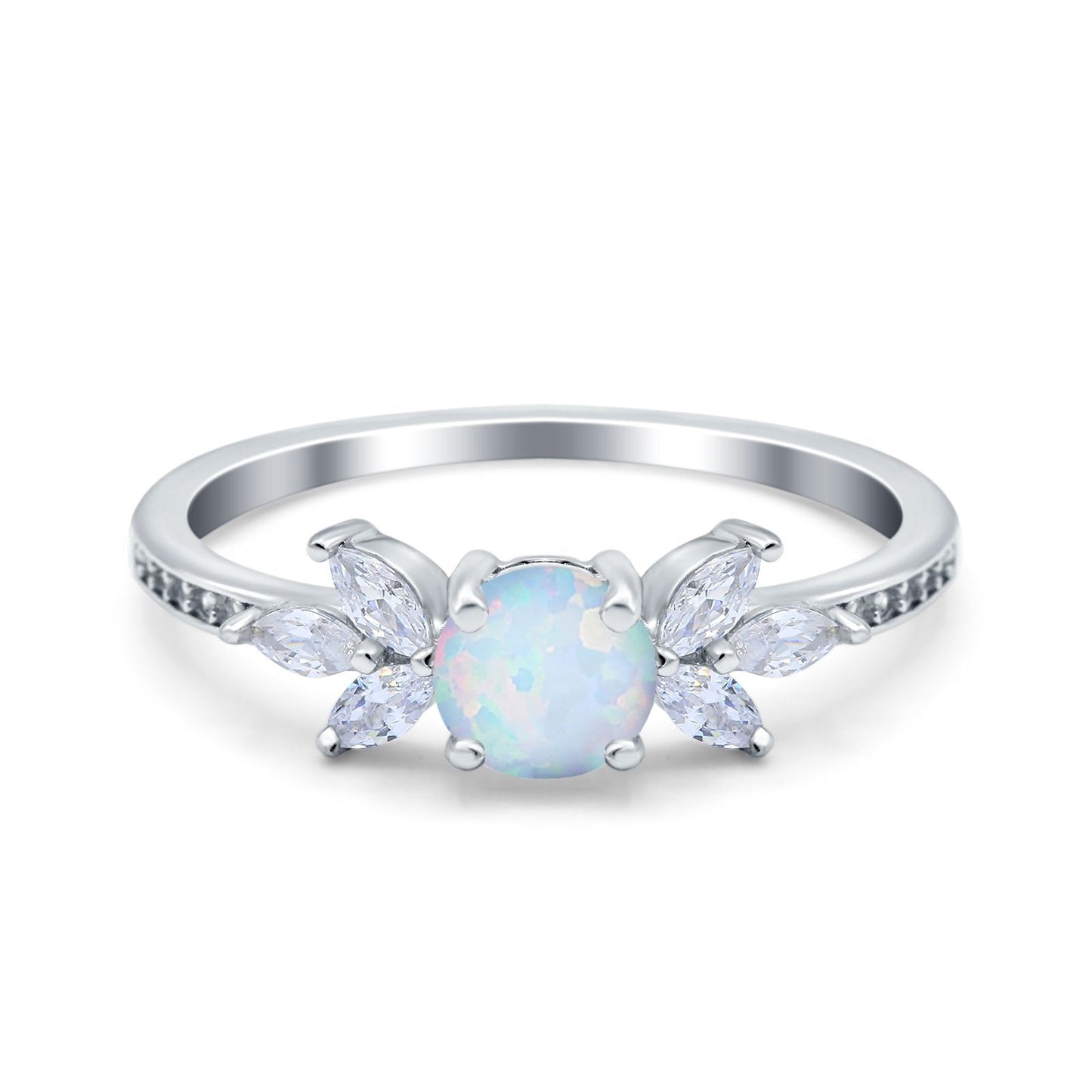 Marquise Lab Created White Opal Wedding Ring