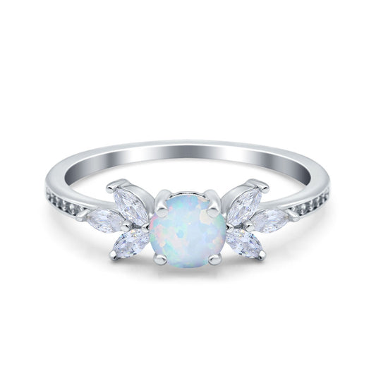 Marquise Lab Created White Opal Wedding Ring