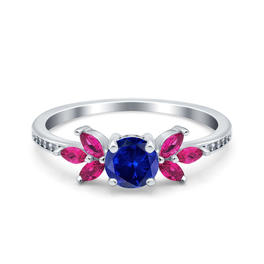 Marquise Ruby Simulated Blue Sapphire CZ Wedding Ring