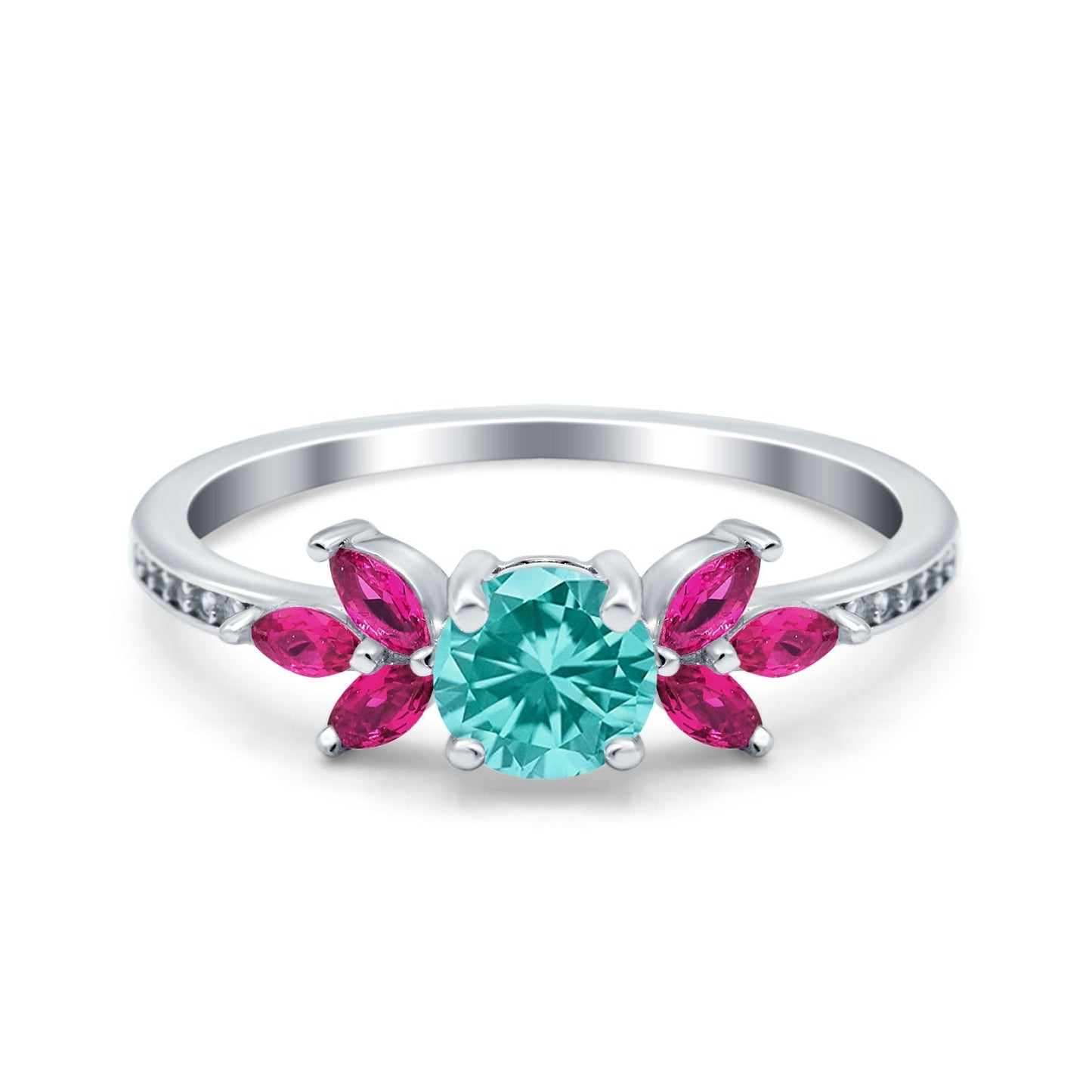 Marquise Ruby Simulated Paraiba Tourmaline CZ Wedding Ring