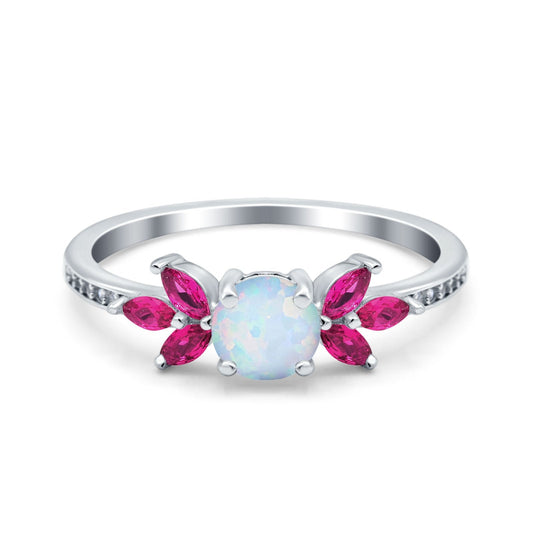 Marquise Ruby Lab Created White Opal Wedding Ring