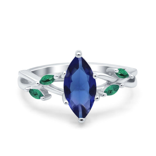 Infinity Twist Emerald Marquise Simulated Blue Sapphire CZ Wedding Ring