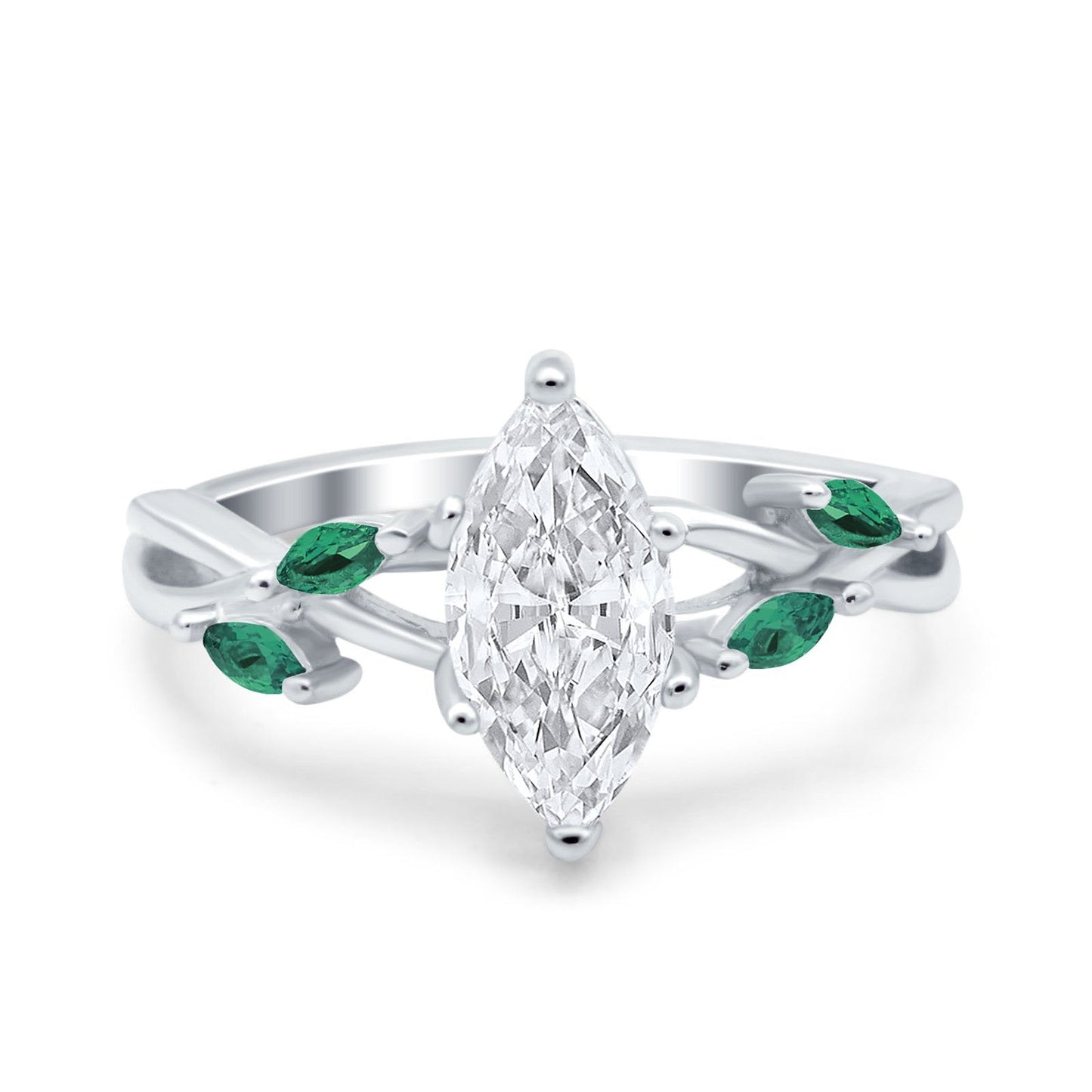 Infinity Twist Green Simulated Emerald Marquise Simulated Cubic Zirconia Wedding Ring