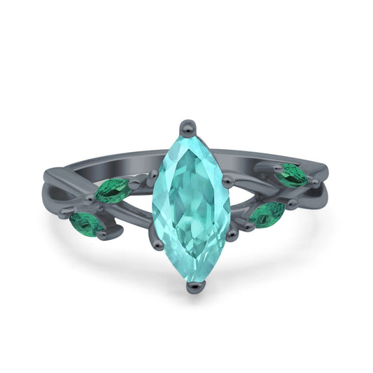 Infinity Twist Emerald Marquise Black Tone, Simulated Paraiba Tourmaline CZ Wedding Ring