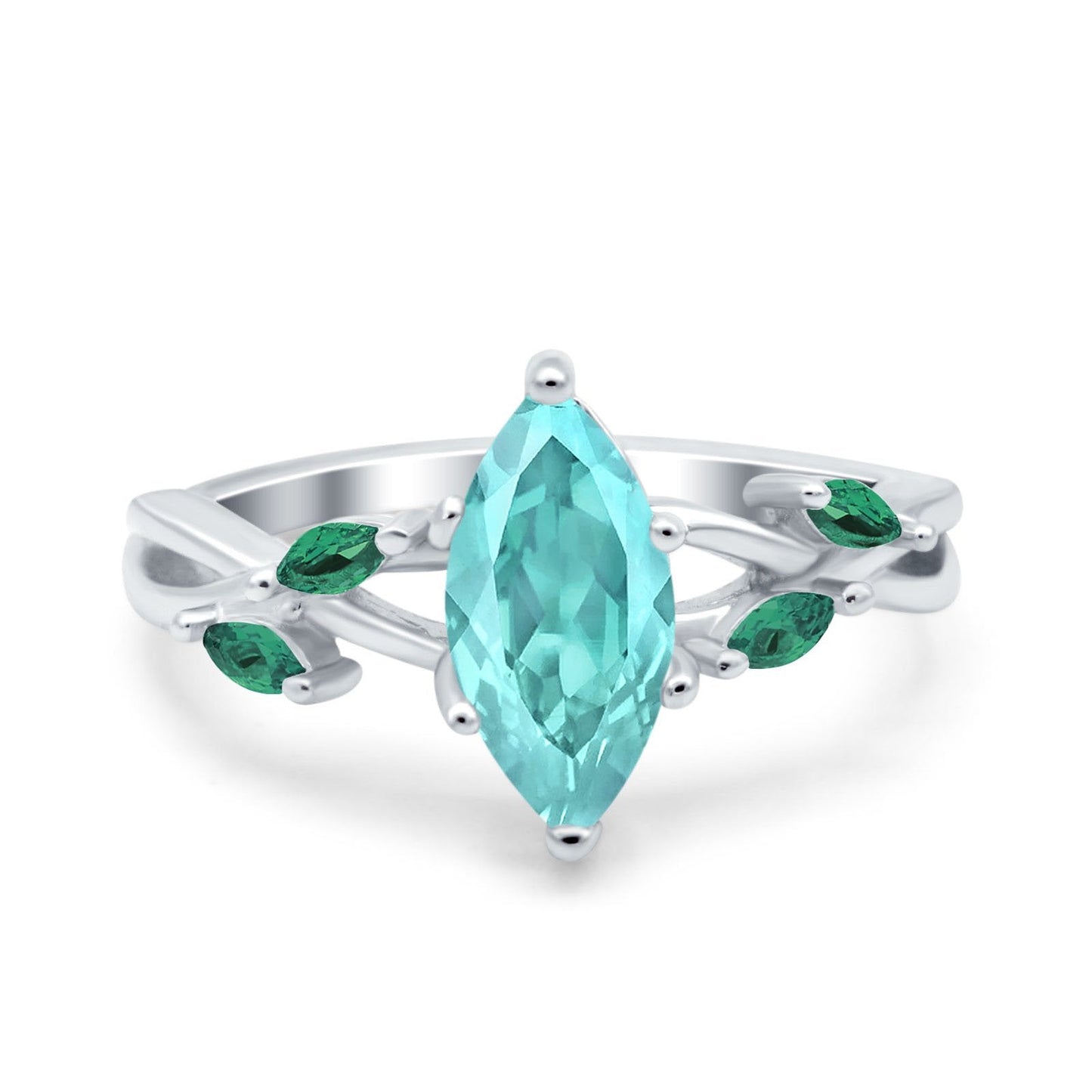 Infinity Twist Emerald Marquise Simulated Paraiba Tourmaline CZ Wedding Ring