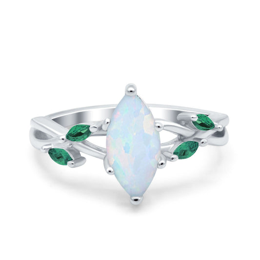 Infinity Twist Emerald Marquise Lab Created White Opal Wedding Ring