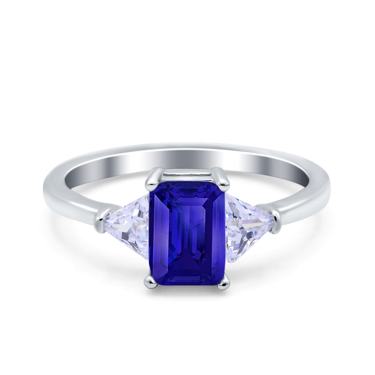 Emerald Cut Art Deco Engagement Ring Simulated Blue Sapphire CZ