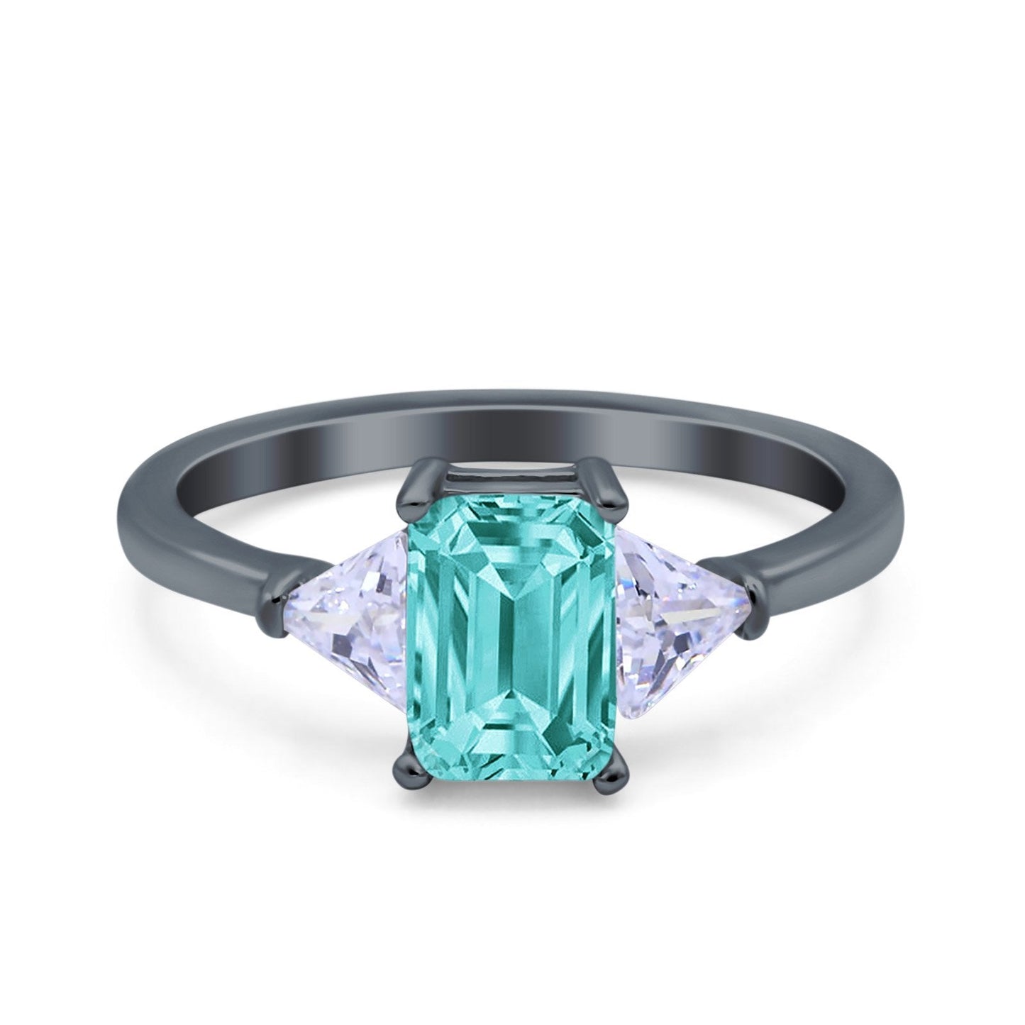 Emerald Cut Art Deco Engagement Ring Black Tone, Simulated Paraiba Tourmaline CZ