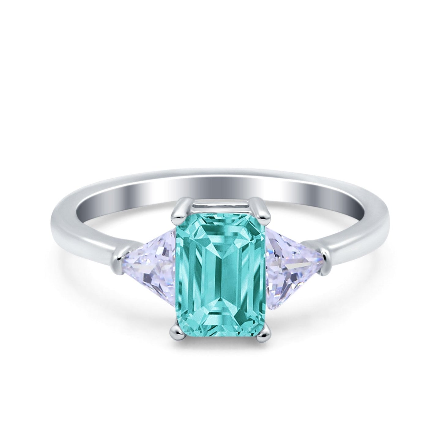 Emerald Cut Art Deco Engagement Ring Simulated Paraiba Tourmaline CZ